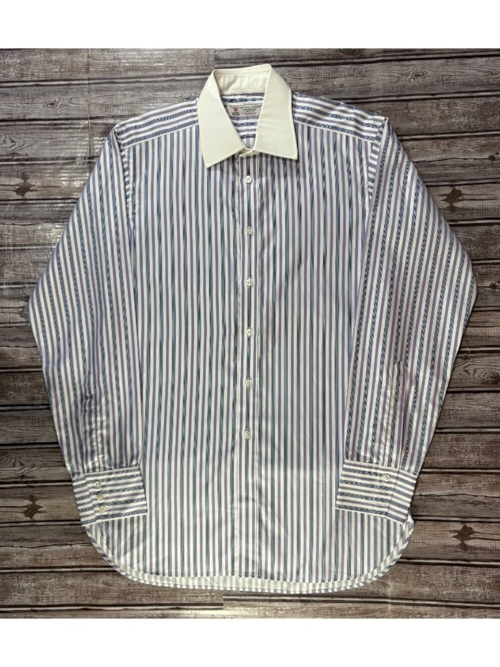 Turnbull & Asser Cotton Blue Stripe Dress Shirt Size 39 cm 15.5 Made in England